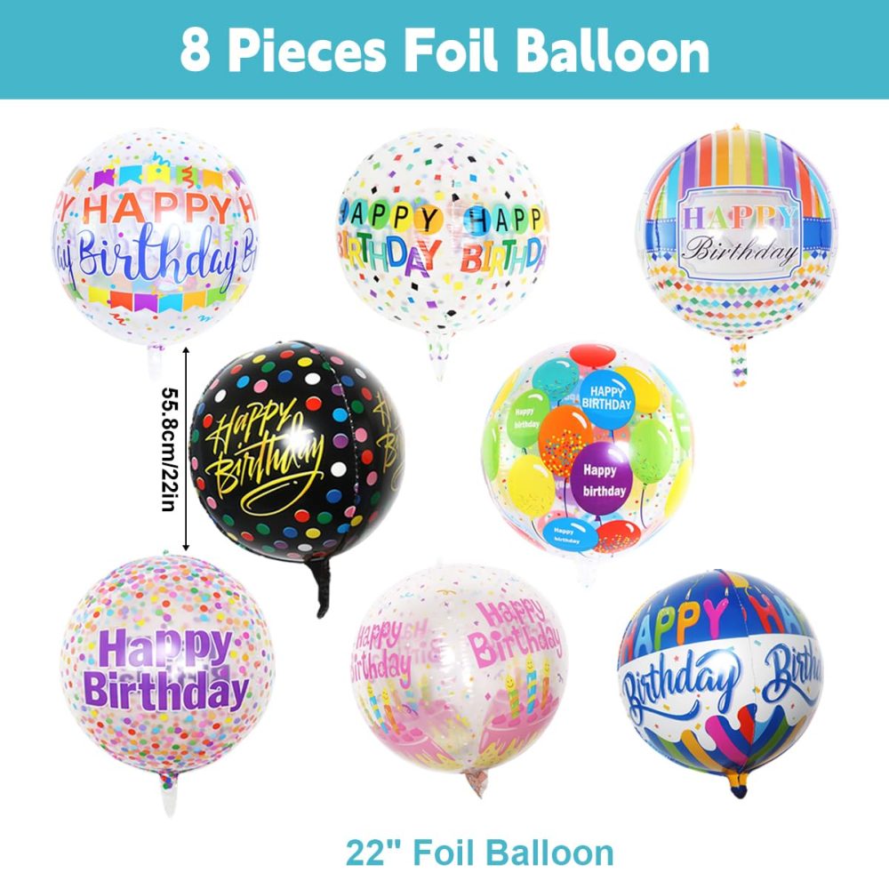 ZOOMPIL Happy Birthday Round Foil Balloons, 22" Inch Round Helium Foil Balloons, 8Pcs Happy Birthday Foil Balloons, for Boys Girls Kids Adults Birthday Decorations - Image 7