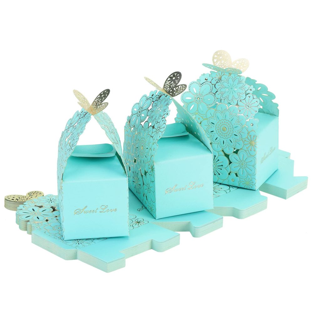 TsunNee 30PCS Larger Lovely Little Gift Wrapping Boxes, Hollow Flower Butterfly Pattern Wedding Party Favour Box Paper Candy Box, Pretty Give Away Box for Baby Shower Christening