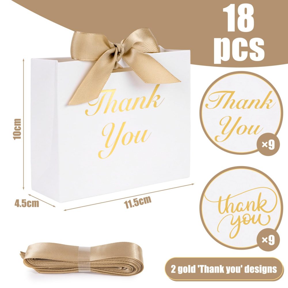HAKACC 18PCS Thank You Gift Bags, Mini Gift Boxes Bulk White Party Favour Bags with Bow Ribbon Candy Bags for Birthday Wedding Party Bridal Shower - Image 6
