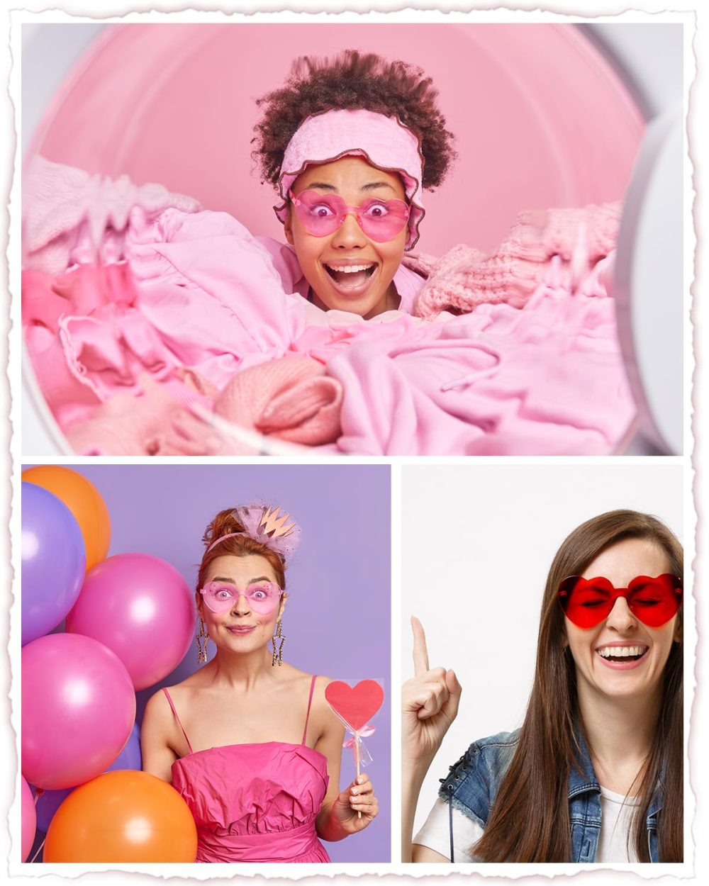 6 Pairs Valentines Day Heart Glasses, Hen Do Rimless Frameless Sunglasses Transparent Tinted Eyewear, Bride Glasses Bachelorette/Wedding Party Bridal Shower Party Favours Photo Booth Props - Image 3