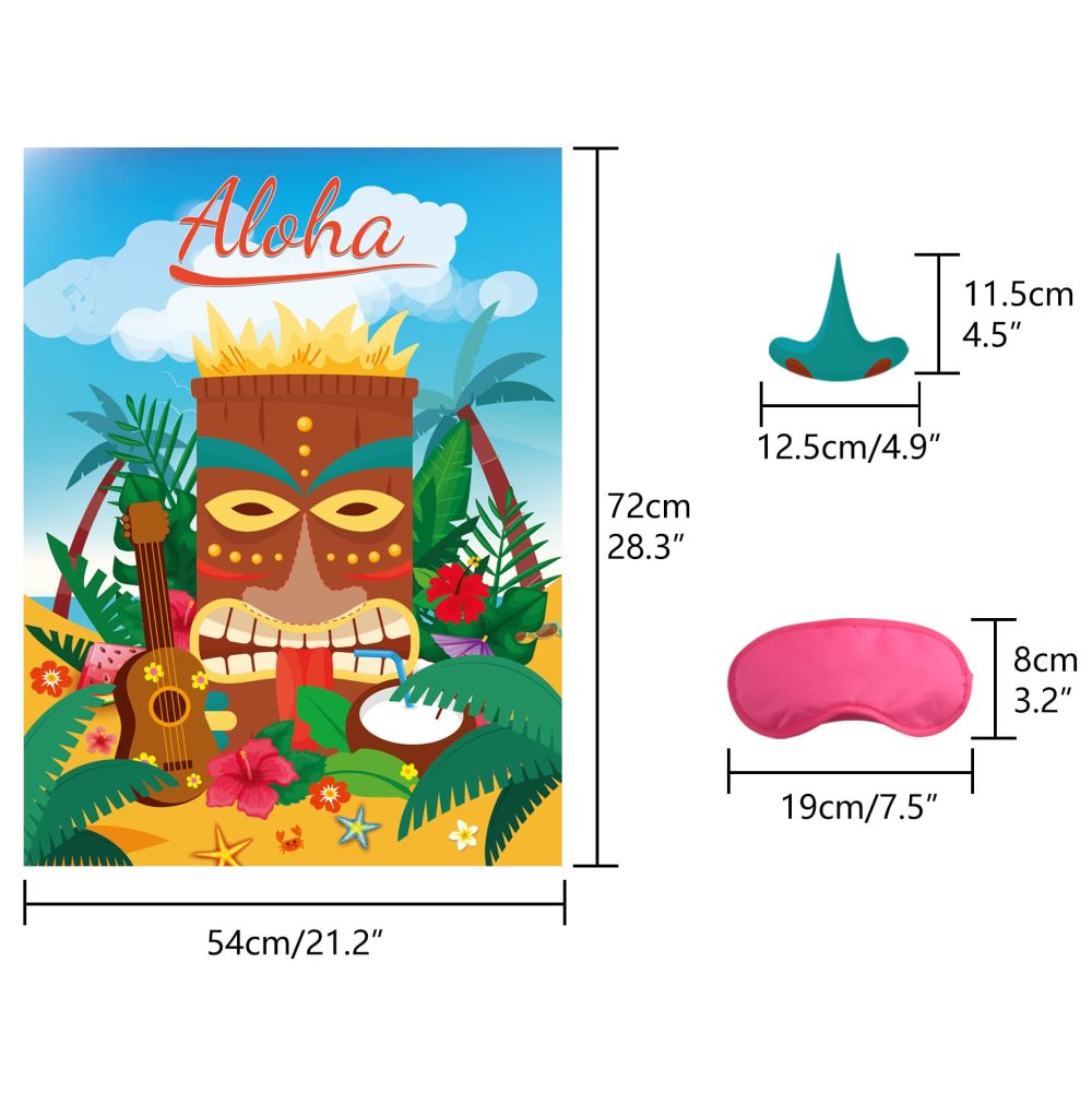 ASTARON Hawaiian Tropical Party Game, Pin Game for Aloha Tiki Party Pin the Nose Game for Hawaiian Luau Party Supplies Summer Tropical Party decorations - Image 5