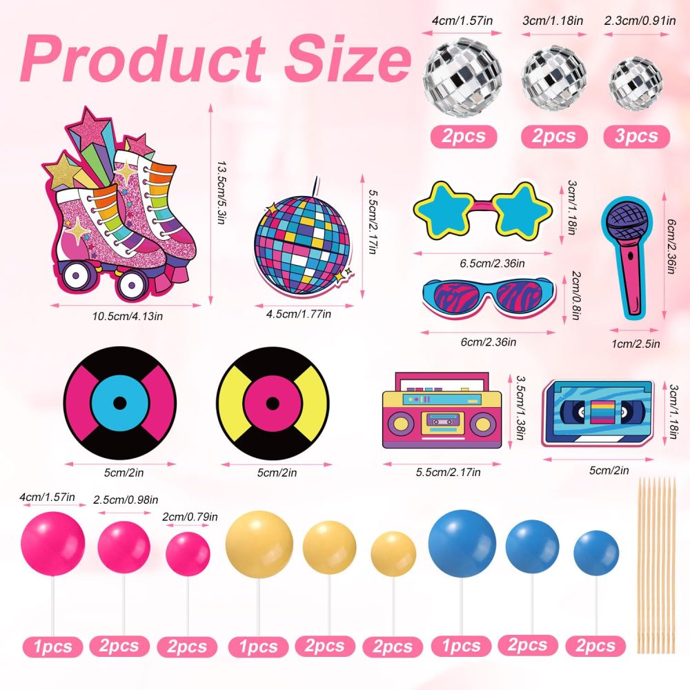 31pcs Roller Skate Cake Toppers, Disco Ball Cake Topper Retro 80s 90s Cake Toppers Hip Hop Theme Cake Decorations Rolling Skate Party Decorations - Image 6