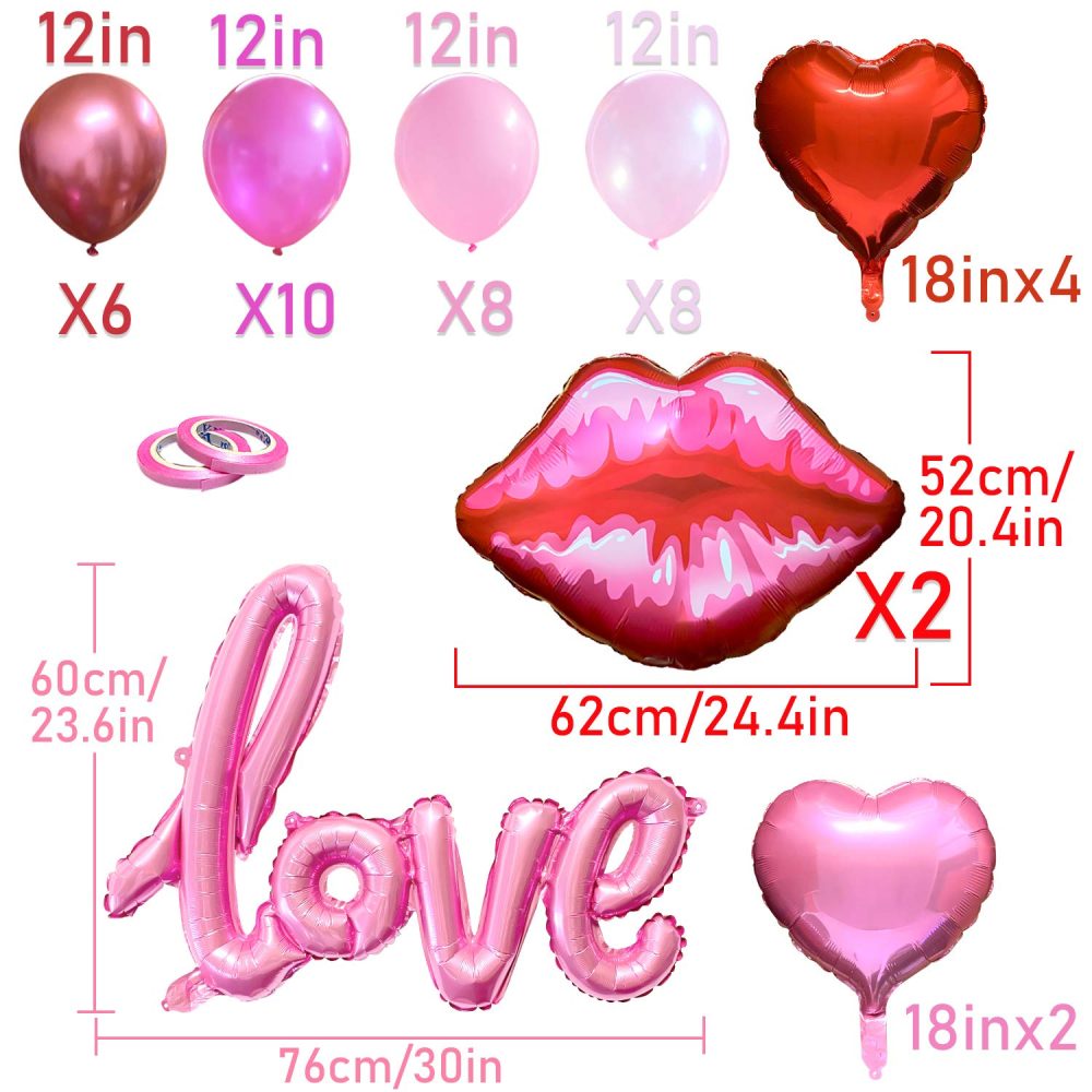 Mauts Valentines Decorations love balloon set, pink aluminum film large lips, 108cm love aluminum film balloon, suitable for Valentines Day decoration party - Image 7