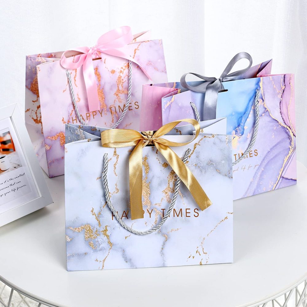 Gift Bags with Bow Ribbon BBLIKE 3Pcs Medium Gift Bag-Birthday Gift Bag for Presents, Unique Wedding Birthday Party Baby Shower Teacher Gift Bag, Men Women Gift Bag - Image 3