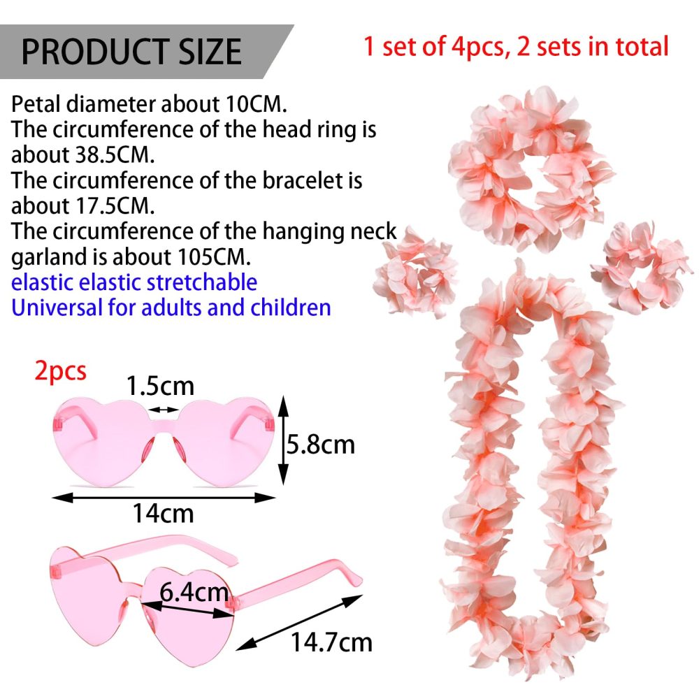 BDSHUNBF 10 PCS Hawaiian Leis, Hawaiian Garlands, Tropical Hawaiian Party Decorations, Fancy Dress Flower Necklace, for Tropical Party Decorations, Beach Theme Party, Luau Party Supplies - Image 7