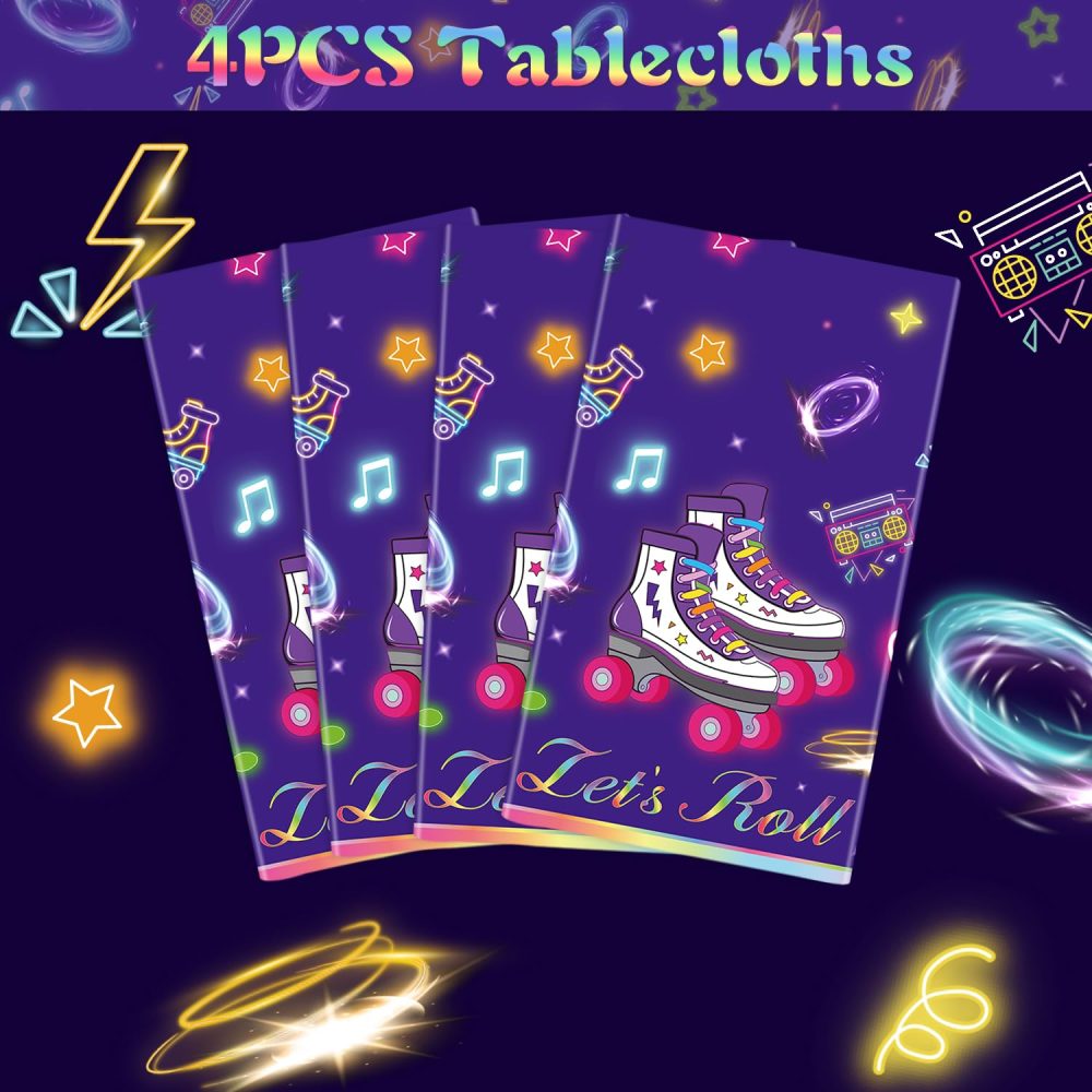 FVEOCR 4 Pack Roller Skating Table Covers Roller Skater Table Cloth Let's Roll Table Covers for Skate Themed Party Decoration 80s 90s Retro Hip Hop Roller Skating Theme Party Supplies - Image 3