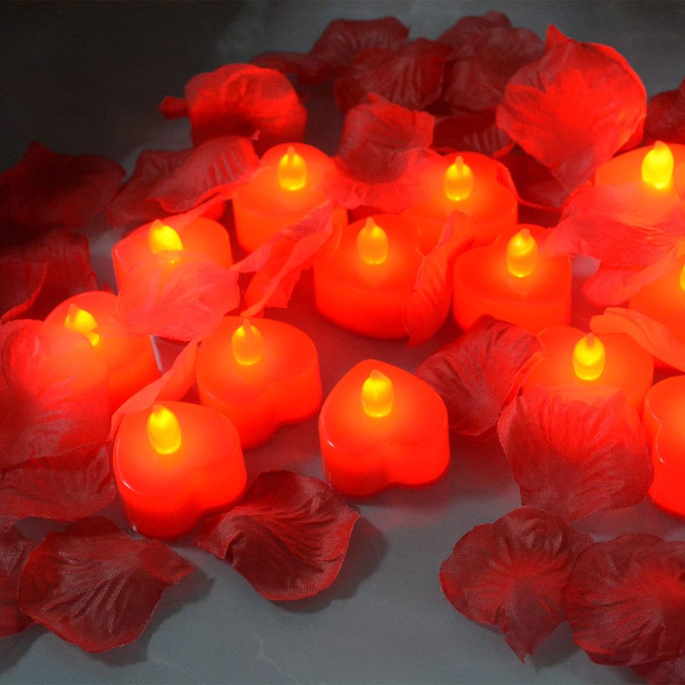 Homeleo 24 Pack Red Heart Shaped Candles Lights, Romantic Love LED Tealight Candle with 600 Pcs Silk Rose Petals for Valentines Day Decorations Wedding Table Centerpiece Decor Anniversary Party Favor - Image 7