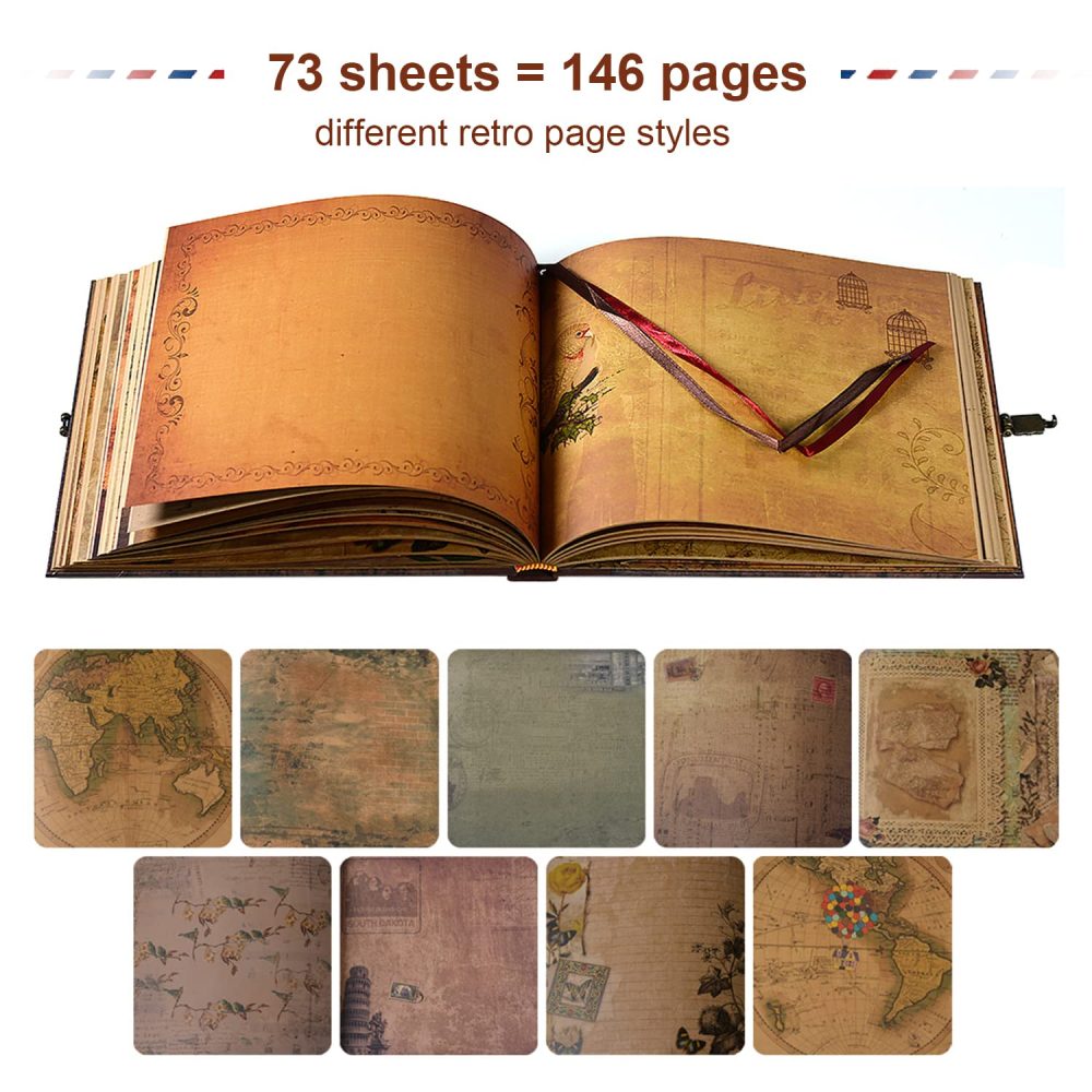Our Adventure Book Scrapbook Photo Album, 146 Pages 8.9 * 7.7 Inch Retro Style Embossed Letter Cover Travel Journal Scrap Book Kit For Couples,Memory Book For Anniversary Wedding,Valentine's Day Gifts - Image 6