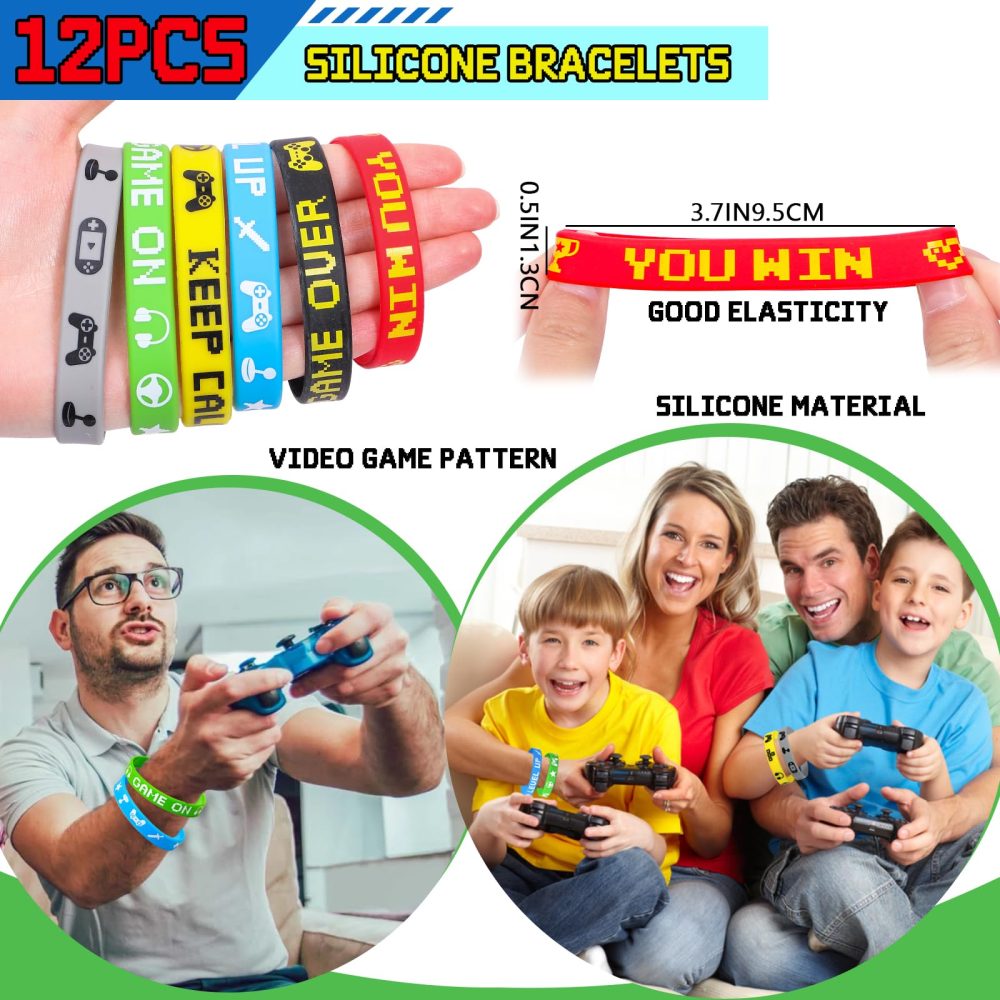 vamei 60PCS Gaming Party Bag Fillers with Miner Party Bags Keychain Silicone Bracelet Tattoo Stamp Stickers Miner Party Favours Gaming Party Supplies Pinata Goodie Bag Fillers for Kids Boys - Image 7