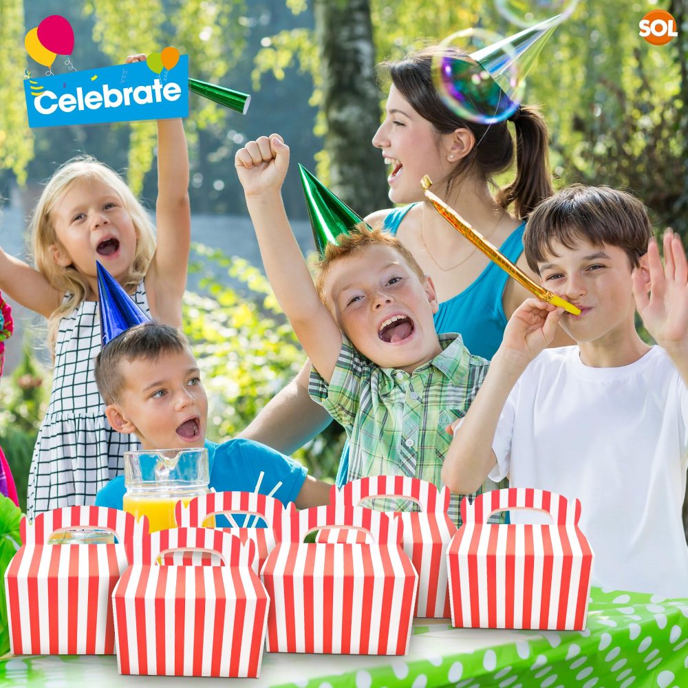 20pk Red & White Striped Birthday Party Boxes for Kids Party Food | Cardboard Lunch Boxes for Kids Party Food Boxes Party | Party Food Boxes for Kids Party Boxes | Party Lunch Boxes | Kids Party Box - Image 3