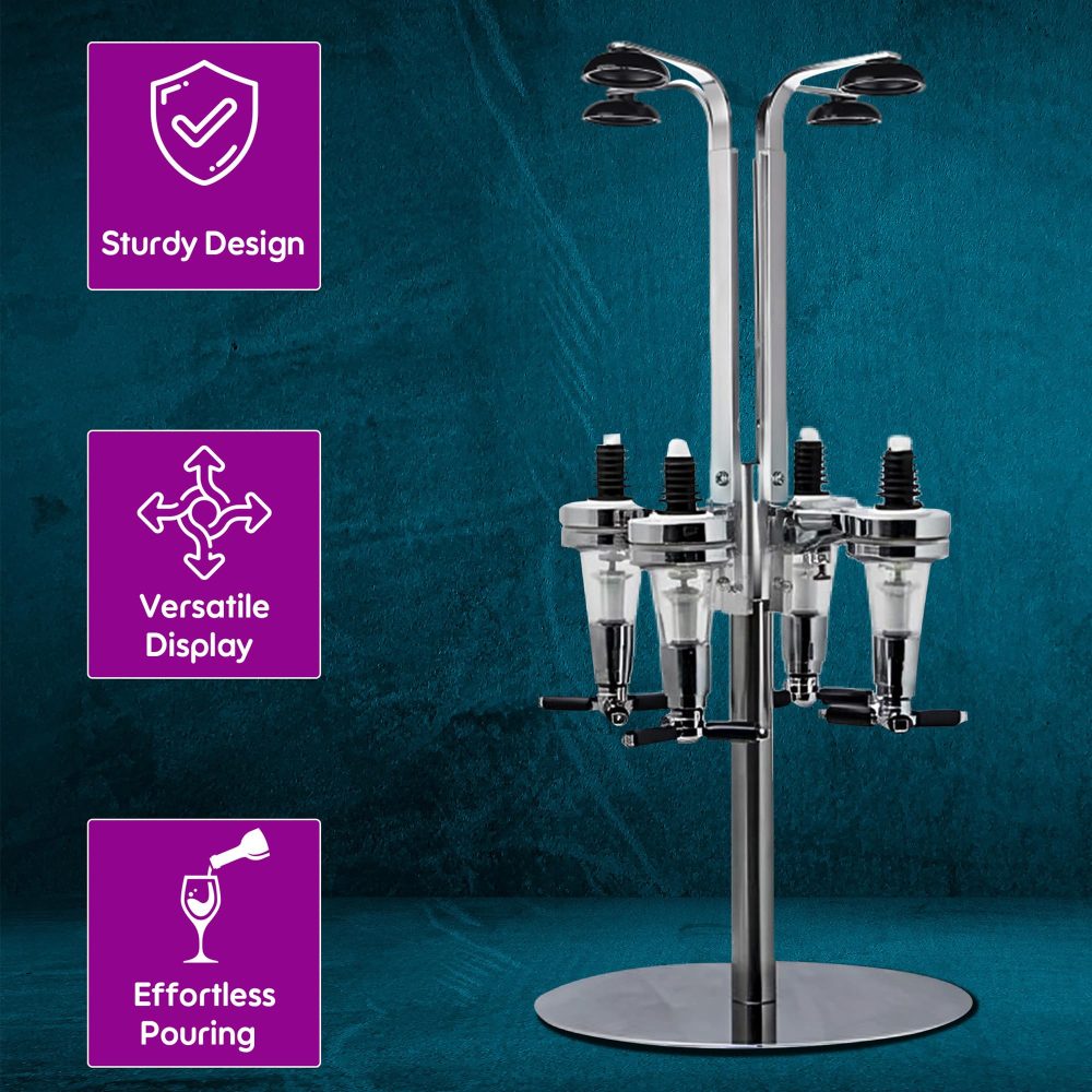 Denny International 4 Bottle Rotary Bar Butler Drinks Stand Spirits Wine Optic Dispenser Party Steel - Image 6