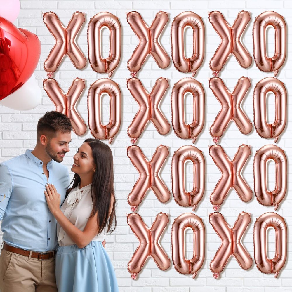 Simgoing 32 Pcs Valentines Day 16 Inches XOXO Balloons XOXO Letter Foil Balloons Banner Valentines Day Decorations for Wedding Bachelorette Party Supply(Rose Gold) - Image 2