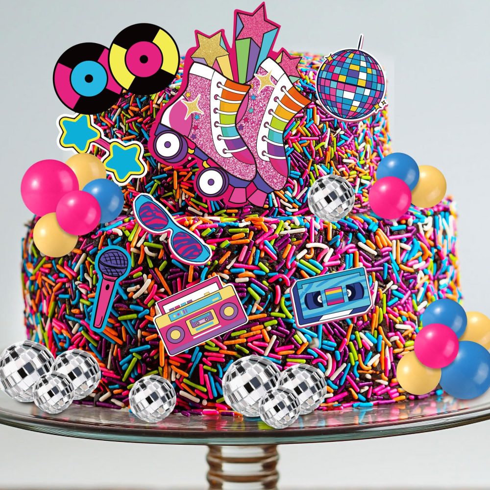 31pcs Roller Skate Cake Toppers, Disco Ball Cake Topper Retro 80s 90s Cake Toppers Hip Hop Theme Cake Decorations Rolling Skate Party Decorations - Image 4
