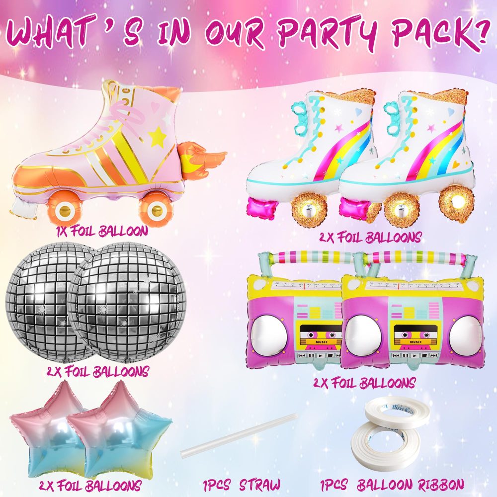 80s 90s Disco Party Decorations - 8 Pieces Inflatable Roller Skate 4D Disco Ball Boombox Gradient Stars Foil Balloons, Back to The 80s 90s Theme Decor, Retro Hip Hop Disco Birthday Party Supplies - Image 6