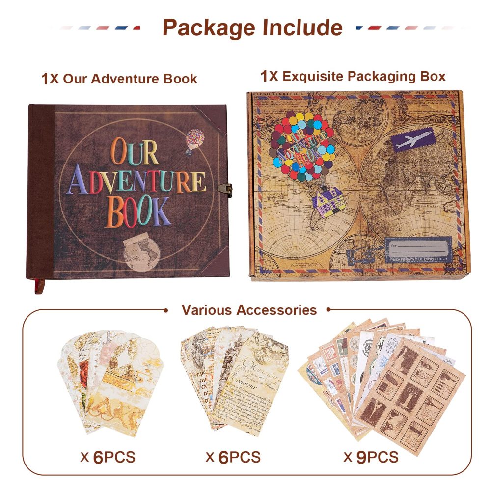 Our Adventure Book Scrapbook Photo Album, 146 Pages 8.9 * 7.7 Inch Retro Style Embossed Letter Cover Travel Journal Scrap Book Kit For Couples,Memory Book For Anniversary Wedding,Valentine's Day Gifts - Image 8