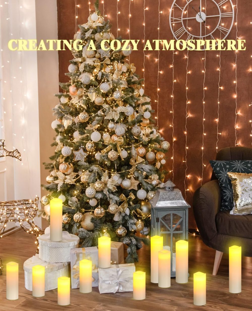 LED flameless Candles, Fireplace Decorations, Battery Candles, 12 Ivory Wax Candles, with Remote Timer (Without Batteries). - Image 8