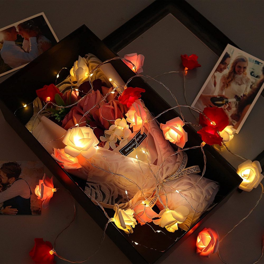 Rose Flower String Lights, 9.8 Ft 20 LED Artificial Rose Garland Fairy Lights Battery Operated Rose light for Valentine's Day Wedding Mother's Day Anniversary Decor Presents for Girls(Red+Pink+White ) - Image 5