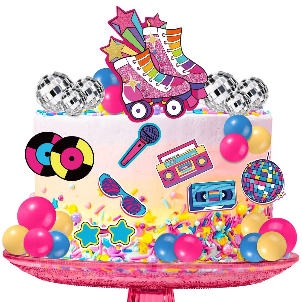 31pcs Roller Skate Cake Toppers, Disco Ball Cake Topper Retro 80s 90s Cake Toppers Hip Hop Theme Cake Decorations Rolling Skate Party Decorations - Image 2