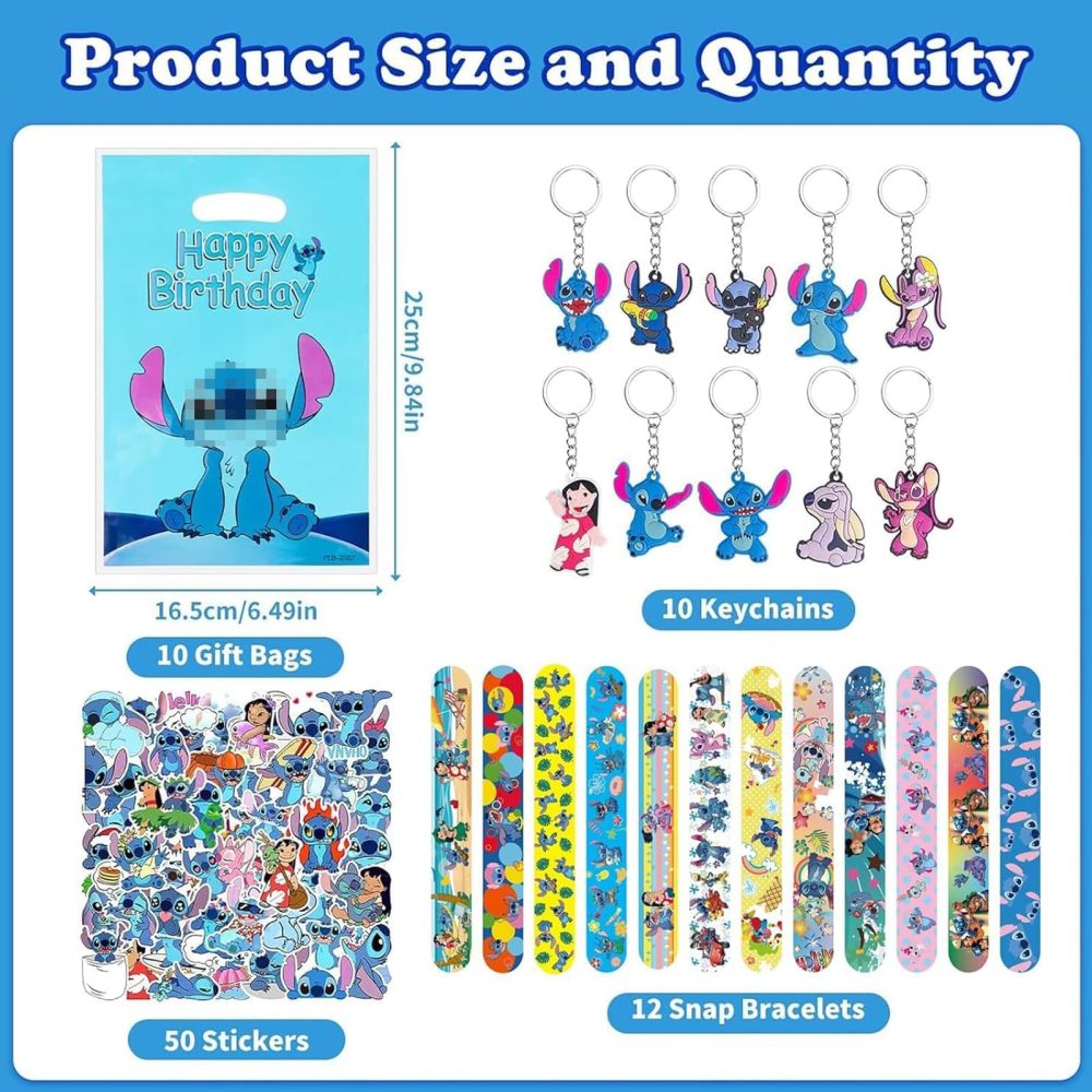 SupaWeiss 82pcs Stichs Party Bag Fillers,Kids Party Bag Fillers with 50pcs Stickers,12pcs Slap Bands,10pcs Keychains,10pcs S-tichs Bags,Party Bags Fillers for Kids Unisex - Image 6