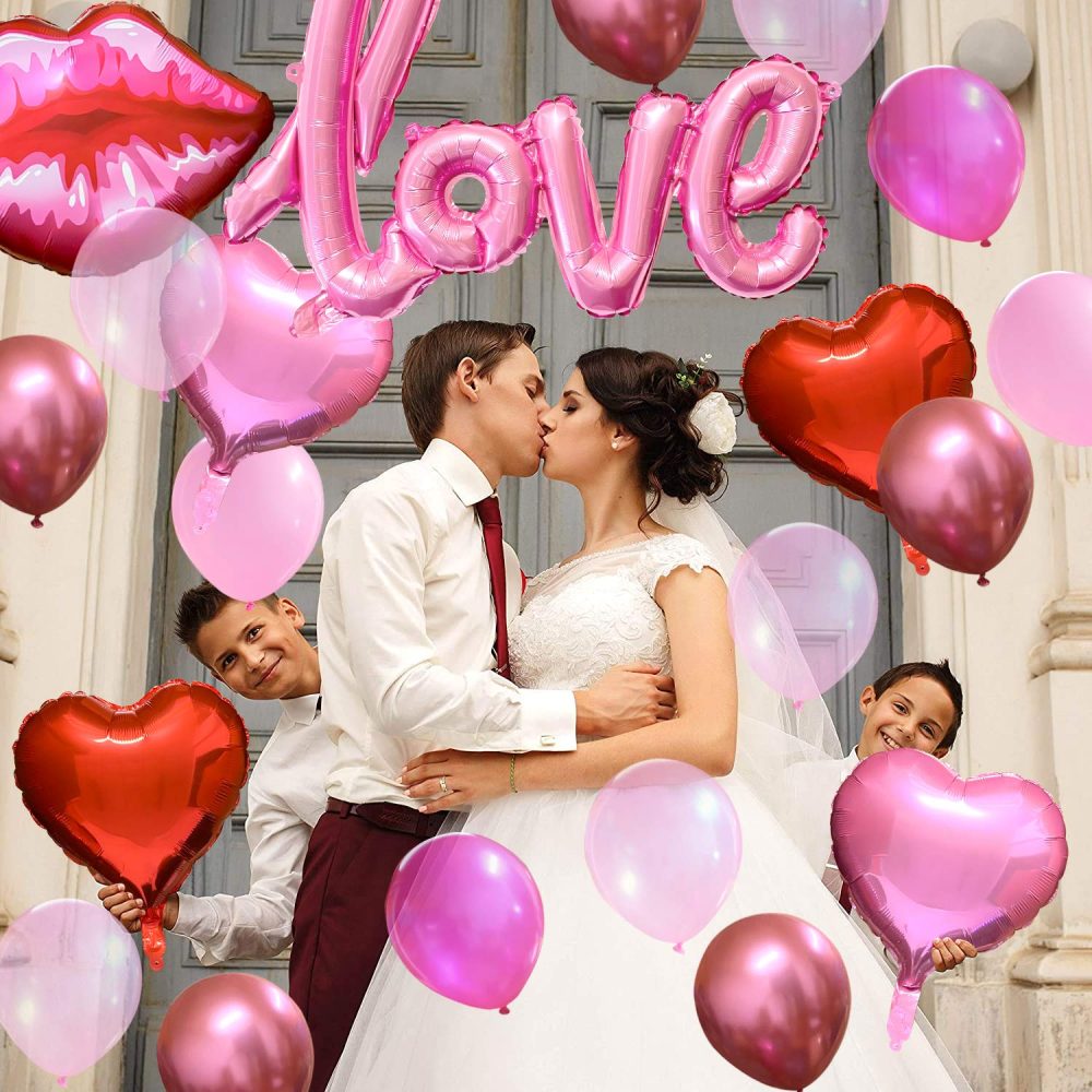 Mauts Valentines Decorations love balloon set, pink aluminum film large lips, 108cm love aluminum film balloon, suitable for Valentines Day decoration party - Image 2