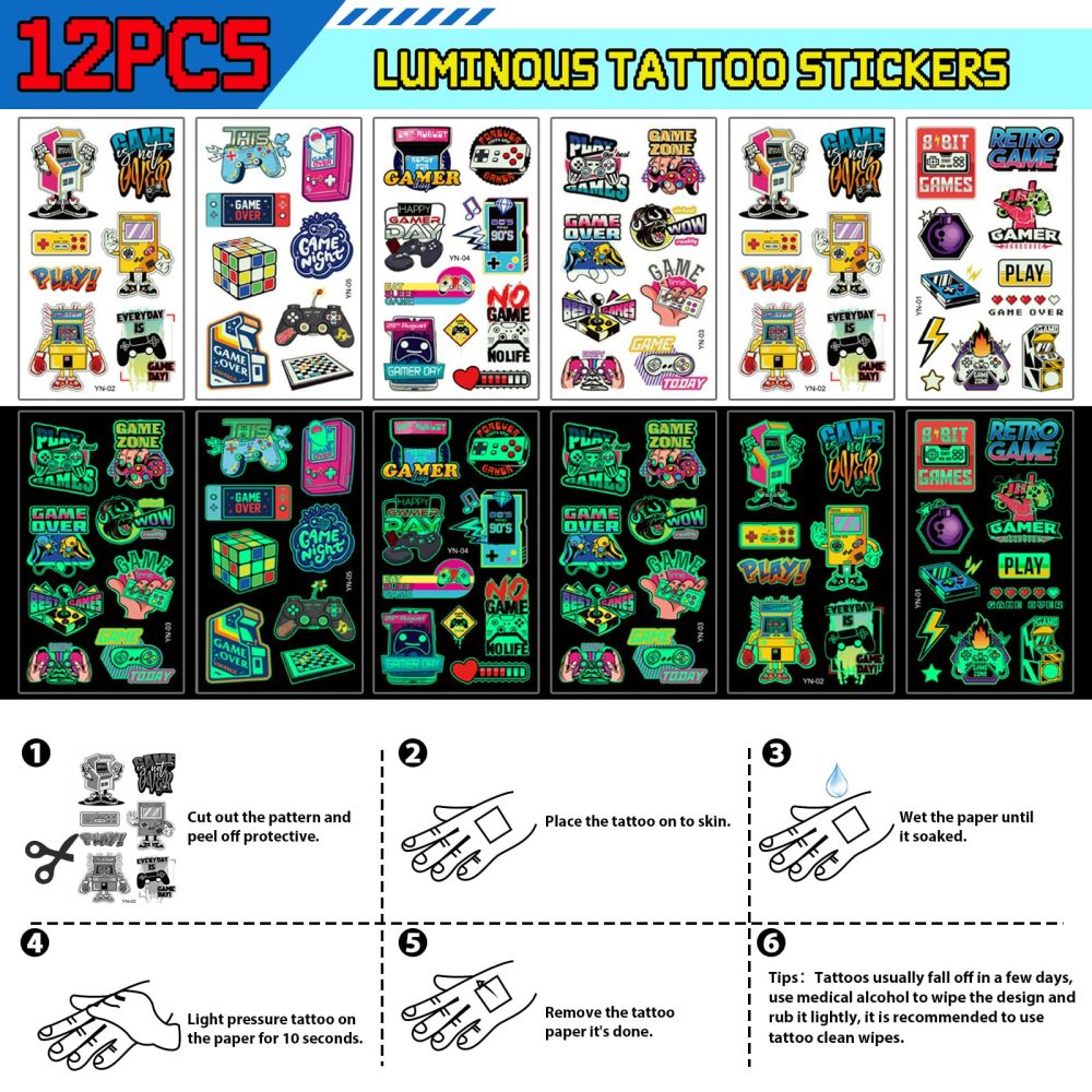 vamei 60PCS Gaming Party Bag Fillers with Miner Party Bags Keychain Silicone Bracelet Tattoo Stamp Stickers Miner Party Favours Gaming Party Supplies Pinata Goodie Bag Fillers for Kids Boys - Image 5