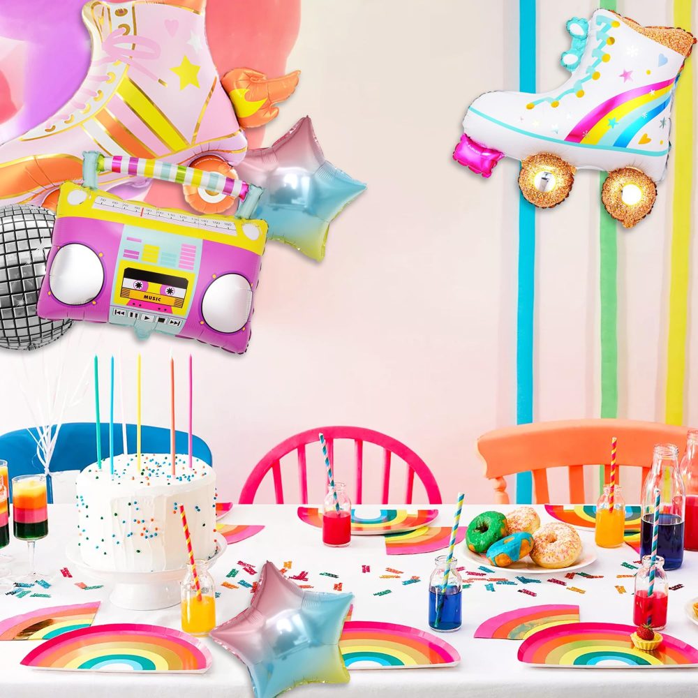 80s 90s Disco Party Decorations - 8 Pieces Inflatable Roller Skate 4D Disco Ball Boombox Gradient Stars Foil Balloons, Back to The 80s 90s Theme Decor, Retro Hip Hop Disco Birthday Party Supplies - Image 5