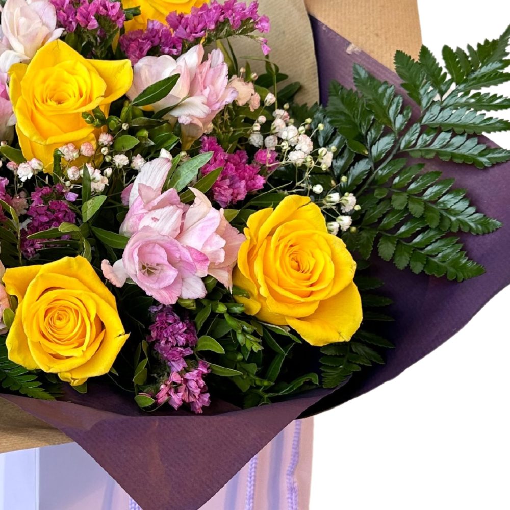 Astonishing Fresh Cut Flowers Bouquet Yellow Roses Pink Alstroemeria Elegant Mixed Blooms Delivered Tomorrow Thoughtful floral Birthday, Anniversary, Mother's Day Arrangement gift, Seasonal Delivery - Image 2