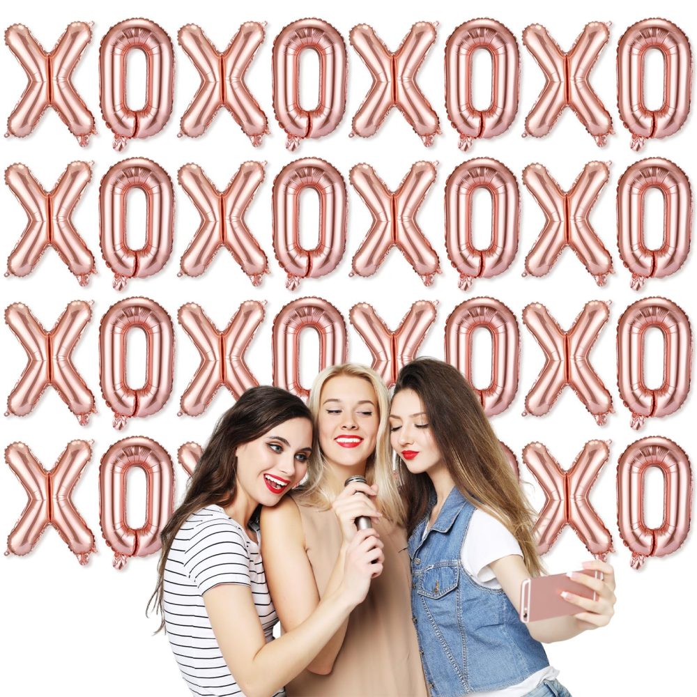 Simgoing 32 Pcs Valentines Day 16 Inches XOXO Balloons XOXO Letter Foil Balloons Banner Valentines Day Decorations for Wedding Bachelorette Party Supply(Rose Gold) - Image 3