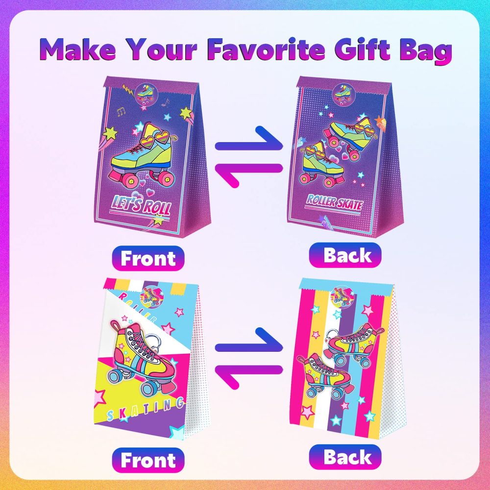 24 Pack Roller Skating Party Favor Bags Snacks with Sealing Stickers Treat Candy Gift Party Bags for Roller Skating Birthday Party Decoration supplies Roller Skate Party Decorations for Girls Boys - Image 5