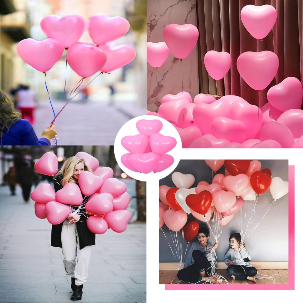 Pink Heart Balloons 12 inch Latex Heart Shaped Balloons Pack Wedding Balloons for Valentines Day Anniversary Bridal Shower Galentines Decorations Pack of 25 - Image 2