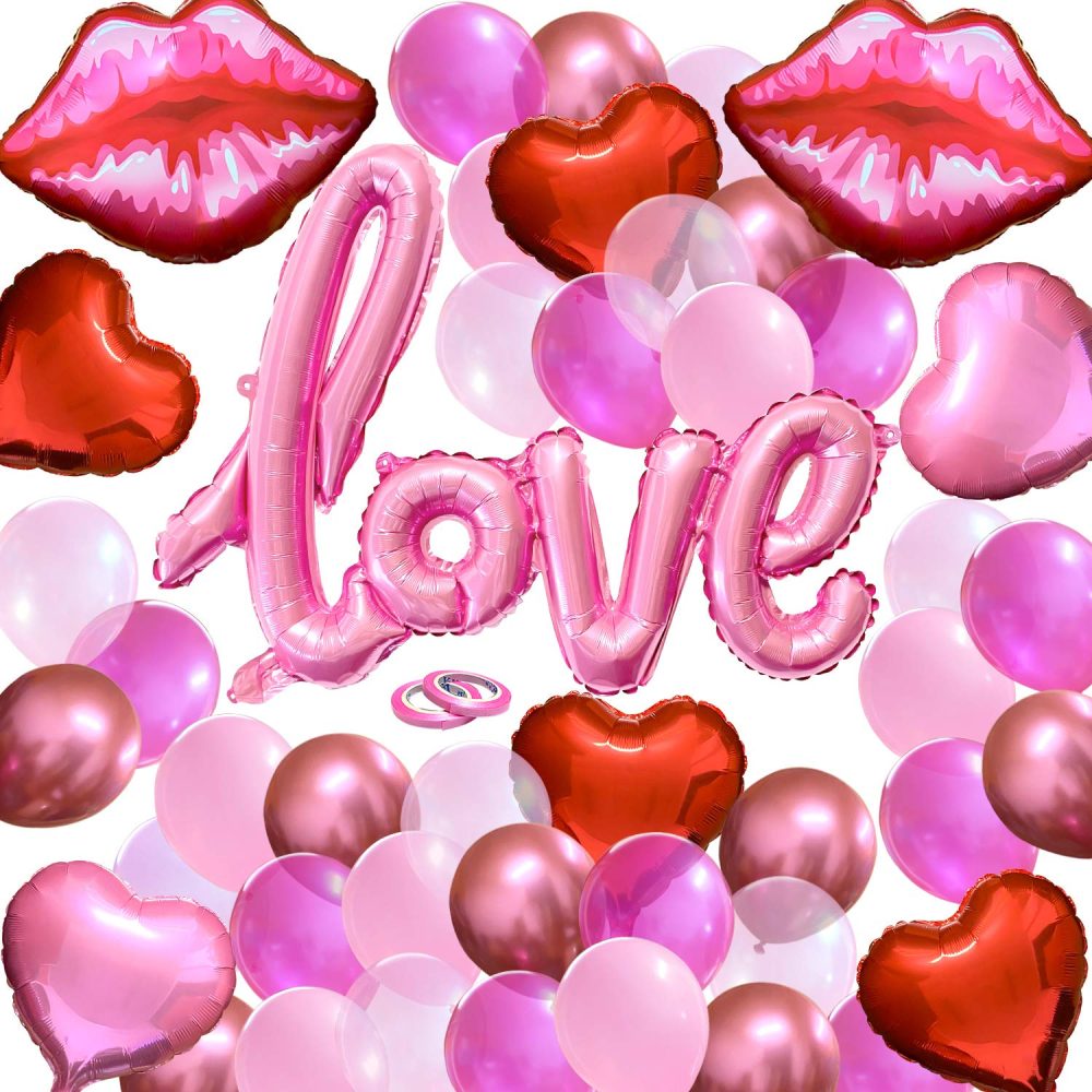 Mauts Valentines Decorations love balloon set, pink aluminum film large lips, 108cm love aluminum film balloon, suitable for Valentines Day decoration party