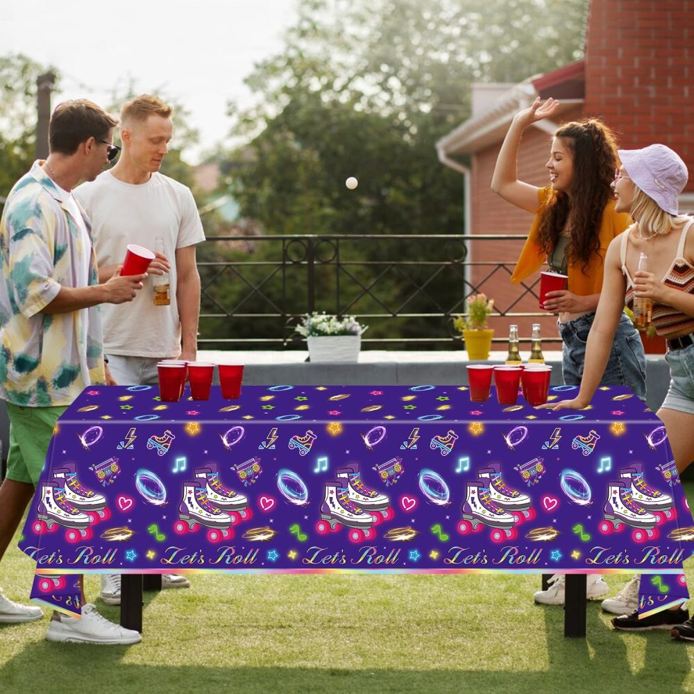 FVEOCR 4 Pack Roller Skating Table Covers Roller Skater Table Cloth Let's Roll Table Covers for Skate Themed Party Decoration 80s 90s Retro Hip Hop Roller Skating Theme Party Supplies - Image 9