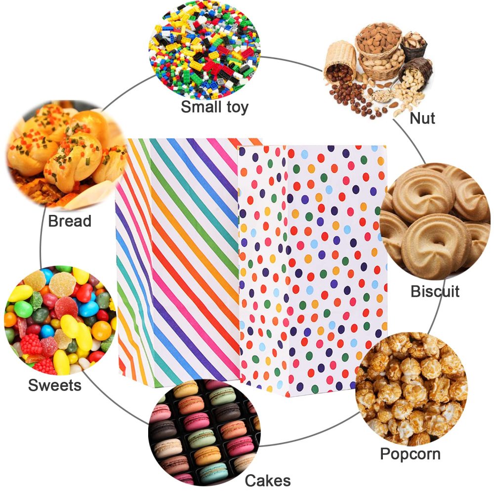 20PCS Kraft Paper Party Bags, AUERVO Rainbow Dots and Stripe Party Favor Bags Birthday Bags Gift Treat Bags With Thank You Stickers for Baby Shower Wedding Valentines' Day - Image 4