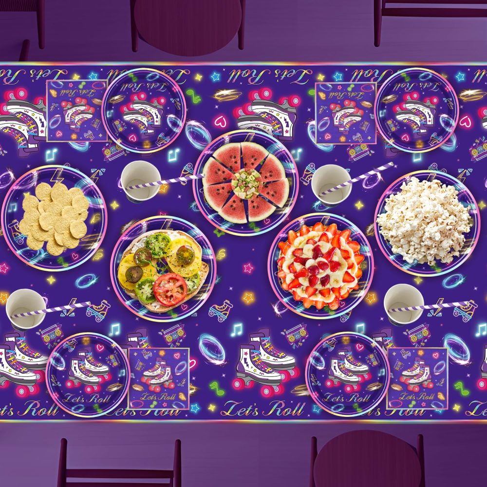 158 Pack Roller Skating Party Supplies Roll Theme Birthday Decoration Roller Skate Birthday Party Tableware Set Let's Roll Birthday Party Packs Serves 20 - Image 2