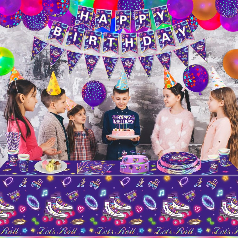 158 Pack Roller Skating Party Supplies Roll Theme Birthday Decoration Roller Skate Birthday Party Tableware Set Let's Roll Birthday Party Packs Serves 20 - Image 8