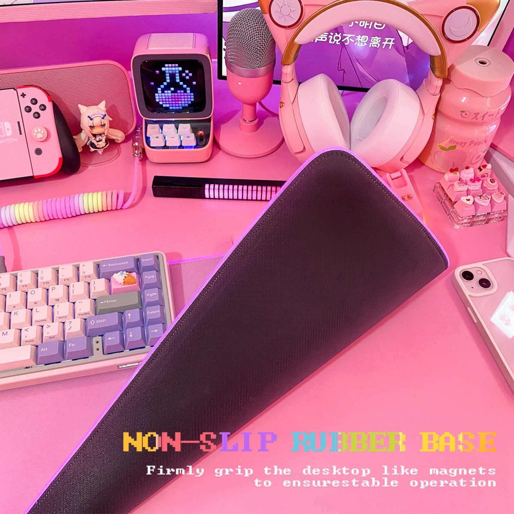 JMIYAV Pink RGB Gaming Mouse Pad PC XL Large Extended Glowing Led Light Up Desk Pad Mouse Mat Non-Slip Rubber Base Computer Big Cute Mousepad Mat Optimized for Gamer 80 * 30cm - Image 4