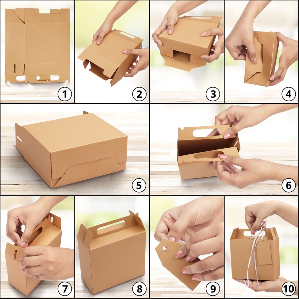 Belle Vous Brown Kraft Party Treat Favour Gift Boxes with Tags (20 Pack) - 16 x 14.7 x 6.5cm/6.29 x 5.78 x 2.55 Inches - Plain Loot Goodie Gable Bags for Kids Birthdays, Food, Baby Shower & Weddings - Image 5