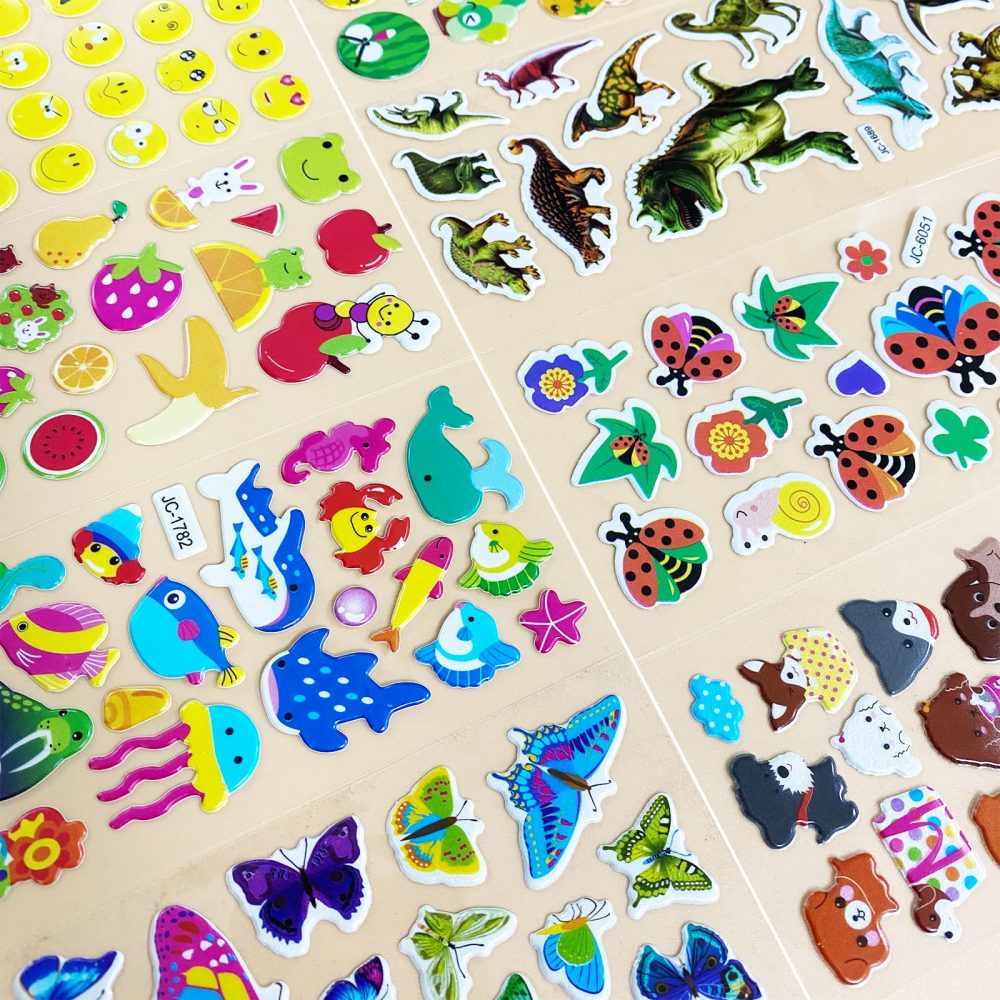 Jsdoin 50 Sheets Puffy Stickers for Kids, 1000+ Children 3D Stickers Party Bag Filler for Party Rewarding Gifts Scrapbooking Including Animals Letter Fish Dinosaurs Numbers Fruits Trucks Airplane - Image 7