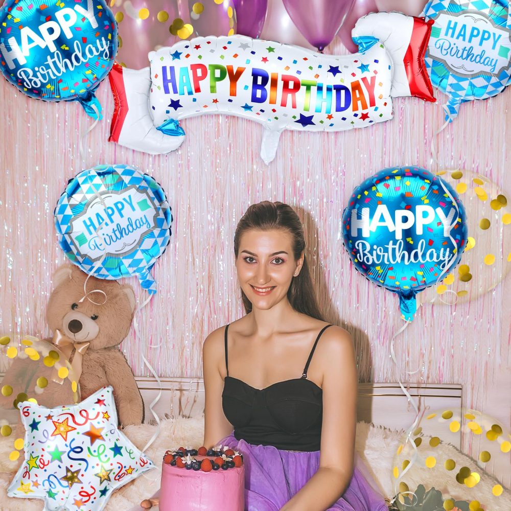 11Pcs Happy Birthday Balloon Set, Colorful Mylar Balloons Foil Birthday Balloons Kit, Star Round Confetti Balloons Happy Birthday Balloon Banner for Birthday Party Baby Shower Decorations Supplies - Image 2