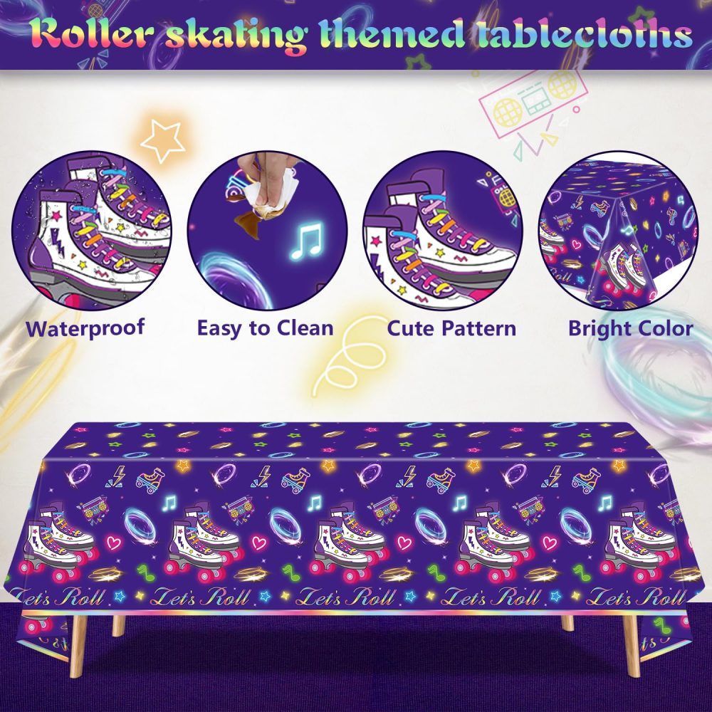 FVEOCR 4 Pack Roller Skating Table Covers Roller Skater Table Cloth Let's Roll Table Covers for Skate Themed Party Decoration 80s 90s Retro Hip Hop Roller Skating Theme Party Supplies - Image 6