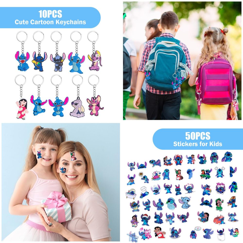 SupaWeiss 82pcs Stichs Party Bag Fillers,Kids Party Bag Fillers with 50pcs Stickers,12pcs Slap Bands,10pcs Keychains,10pcs S-tichs Bags,Party Bags Fillers for Kids Unisex - Image 4