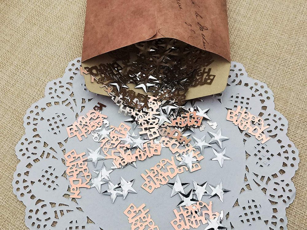iZoeL BirthdayTable Confetti 30g incl. Rose Gold Happy Birthday Confetti (240pcs) Silver Star Confetti (350pcs) for Boys Girls Woman Kids Birthday Party Table Decoration - Image 2
