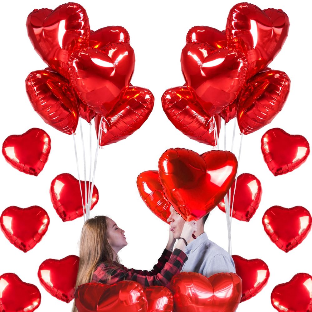 Red Heart Balloons- 30Pcs 18inch and 10pcs 10inch Foil Heart Balloon, Valentine Day Balloons, Room Decorations Kit Party Props Decor Love Balloons Red Valentines Day Heart Balloons