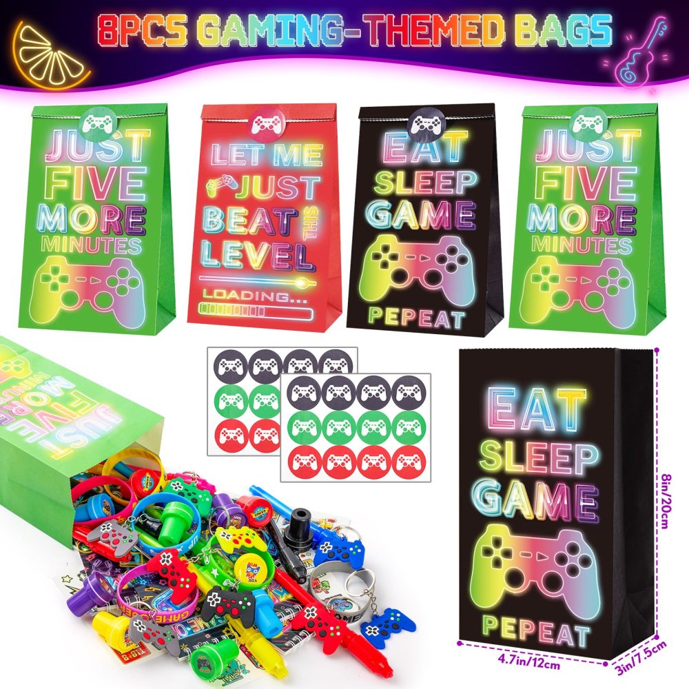 Video Game Party Bag Fillers for Kids Gaming Party Bags Notebooks Invisible Ink Pen Stamp Silicone Bracelet Keychains Luminous Stickers Party Favours Kids Neon Birthday Party Supplies Pinata Boys - Image 5