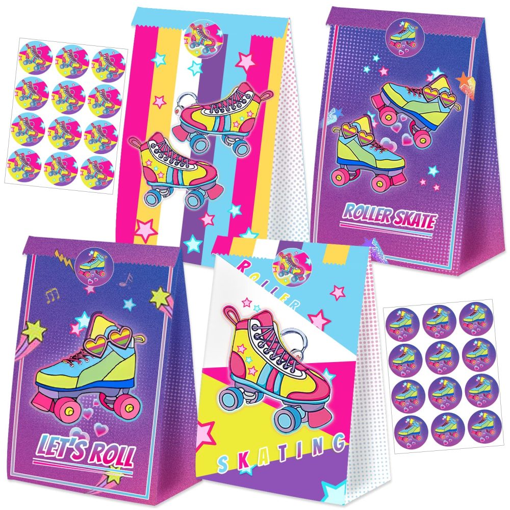 24 Pack Roller Skating Party Favor Bags Snacks with Sealing Stickers Treat Candy Gift Party Bags for Roller Skating Birthday Party Decoration supplies Roller Skate Party Decorations for Girls Boys