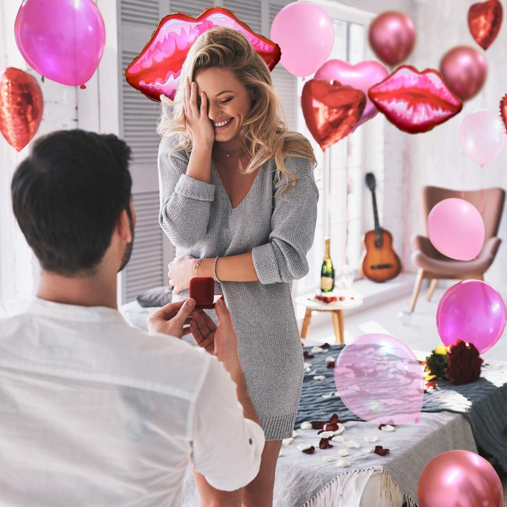 Mauts Valentines Decorations love balloon set, pink aluminum film large lips, 108cm love aluminum film balloon, suitable for Valentines Day decoration party - Image 6
