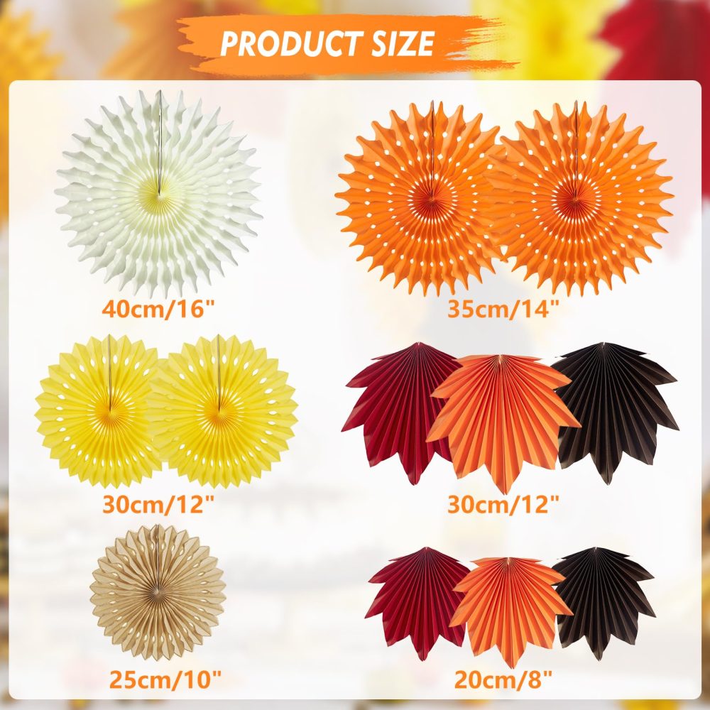 SUNBEAUTY 12 Pcs Orange Hanging Maple Paper Leaves Fans for Fall Party Decorations Hanging Leaf Fall Paper Fans for Autumn Thanksgiving Woodland Birthday Baby Shower Rustic Wedding Party Decorations - Image 7