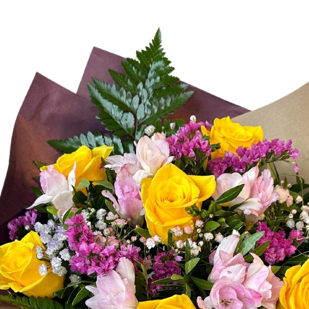 Astonishing Fresh Cut Flowers Bouquet Yellow Roses Pink Alstroemeria Elegant Mixed Blooms Delivered Tomorrow Thoughtful floral Birthday, Anniversary, Mother's Day Arrangement gift, Seasonal Delivery - Image 6