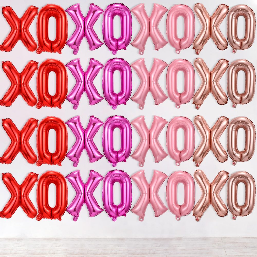 Simgoing 32 Pcs Valentine's Day 16 Inch Xoxo Balloons Valentine Letters Balloons Galentines Day Decorations for Valentine Party Wedding Bridal Showers (Red, Pink, Rose Gold, Rose Red)