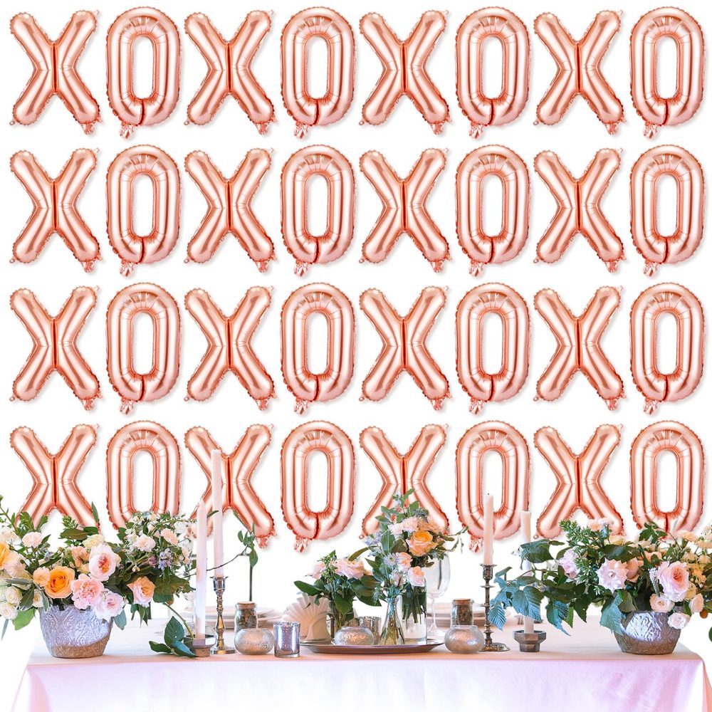 Simgoing 32 Pcs Valentines Day 16 Inches XOXO Balloons XOXO Letter Foil Balloons Banner Valentines Day Decorations for Wedding Bachelorette Party Supply(Rose Gold)